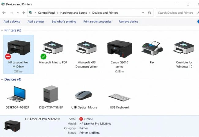 Printer offline panel